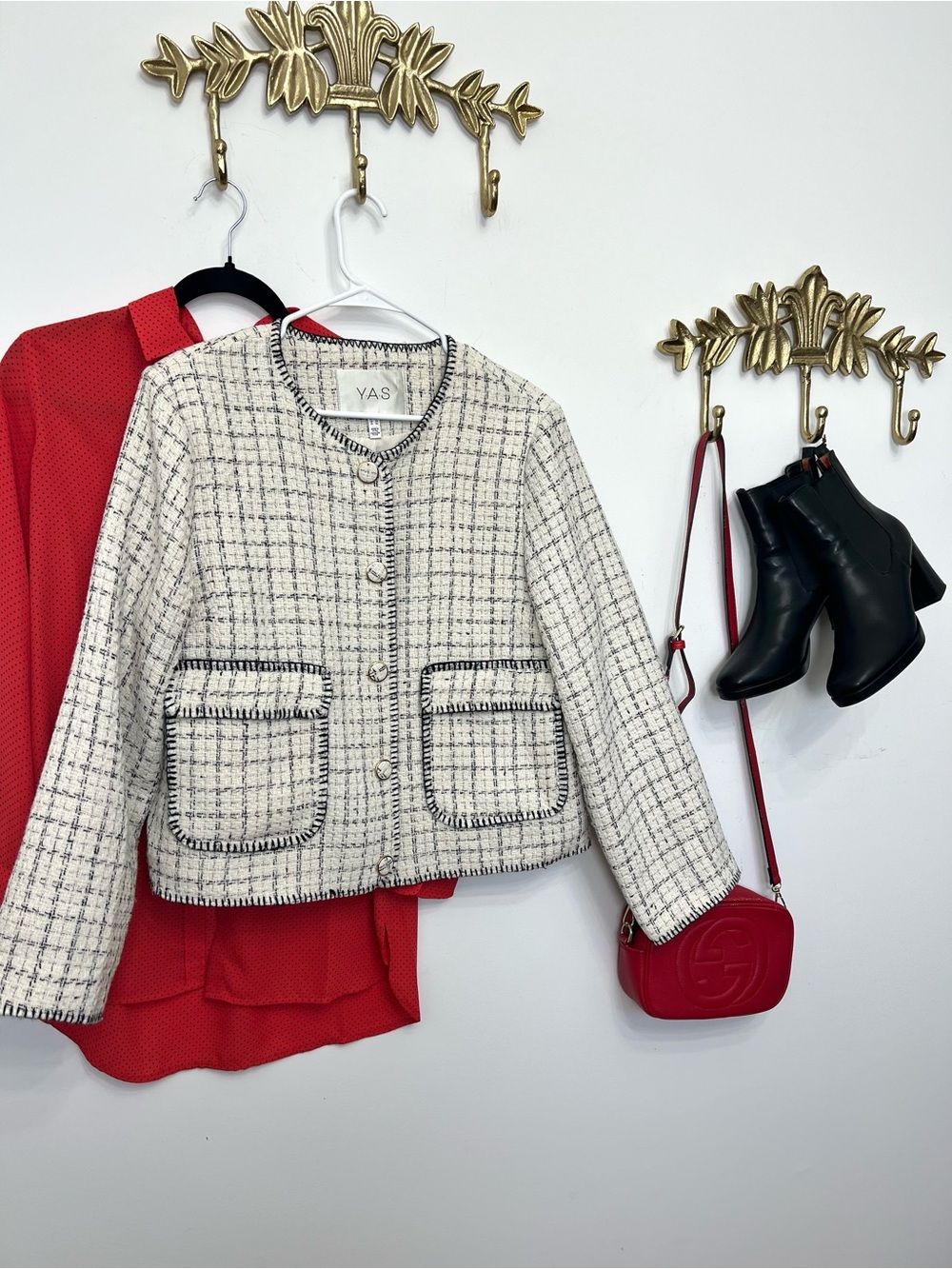 Cream/black tweed style jacket xl ptp 23” l 22.5”